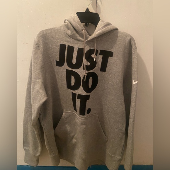 Nike Just Do It Hoodie Gray Black Large Pullover Fleece Swoosh Logo Streetwear - Picture 5 of 5